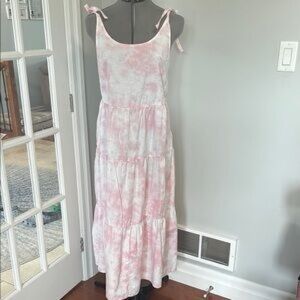 Pink and White Tie-Dye Maxi Dress